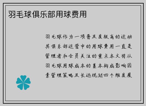 羽毛球俱乐部用球费用